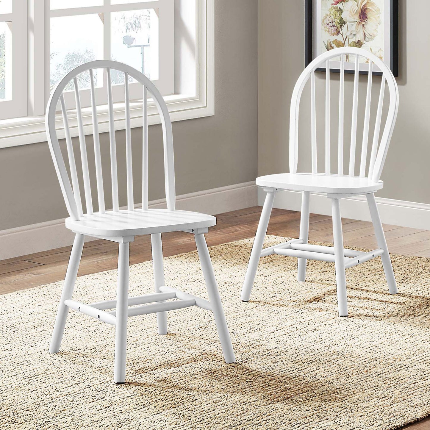 Autumn Lane Windsor Solid Wood Chairs, Set of 2, Solid White