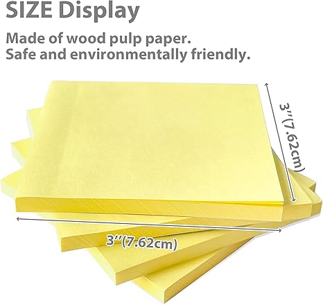 BAZIC Products Sticky Notes 3x3 Yellow Colors Post Stickies Self Stick Note, Colorful Adhesive Memo Pads, Recyclable
