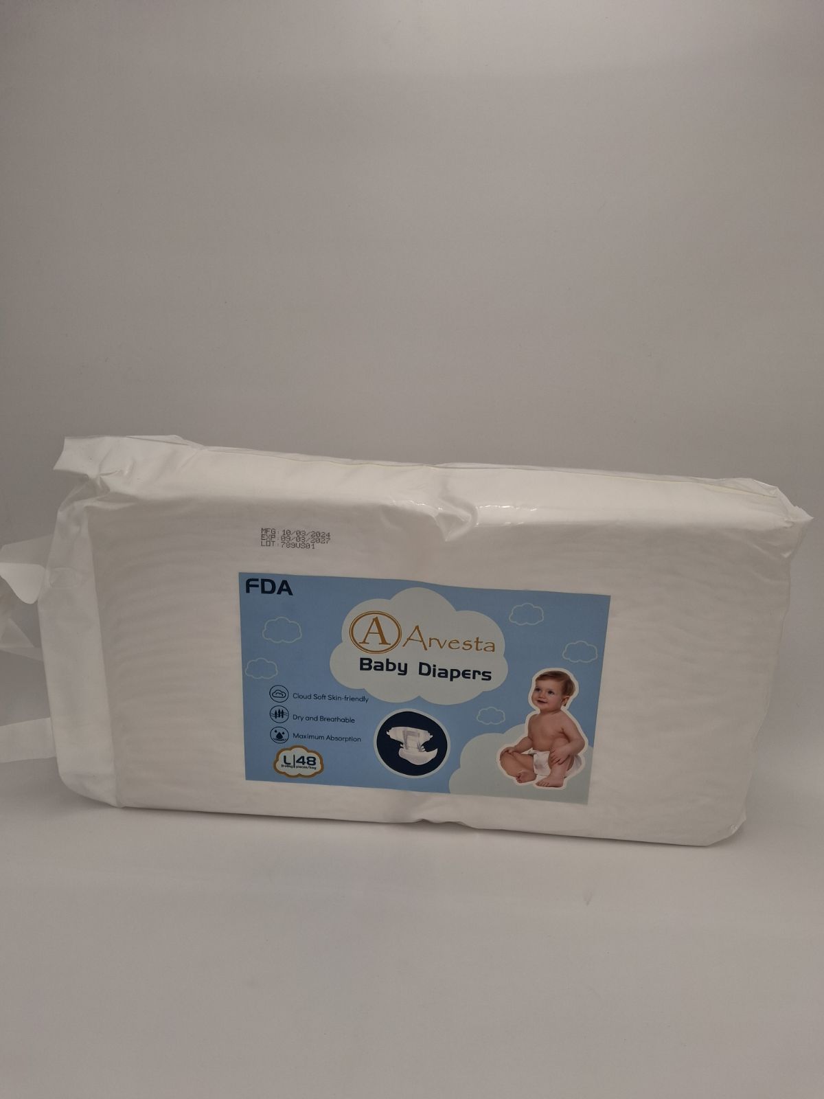 Arvesta Baby Diapers, 48 pack, Extra Soft, Skin Friendly, Dry and Breathable Baby Diapers, Size 4