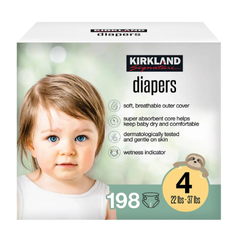 Kirkland Diapers, Size 4, 198 ct