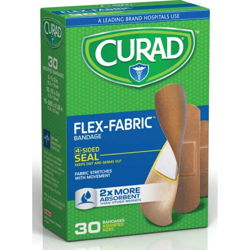 Curad Adhesive Bandages, Band-Aid Flexible Fabric Adhesive Bandages, 30 Count,