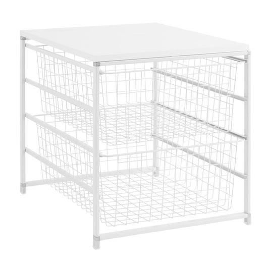 White Steel 2-Drawer Close Mesh Wire Basket 17.69 in. H x 17 in. W