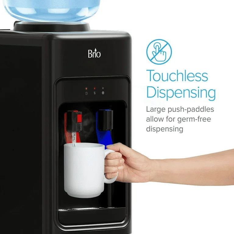 Brio Water Cooler Dispenser, Water Machine, Black Slimline, Hot and Cold Water, Plug Into Wall, Top Loader