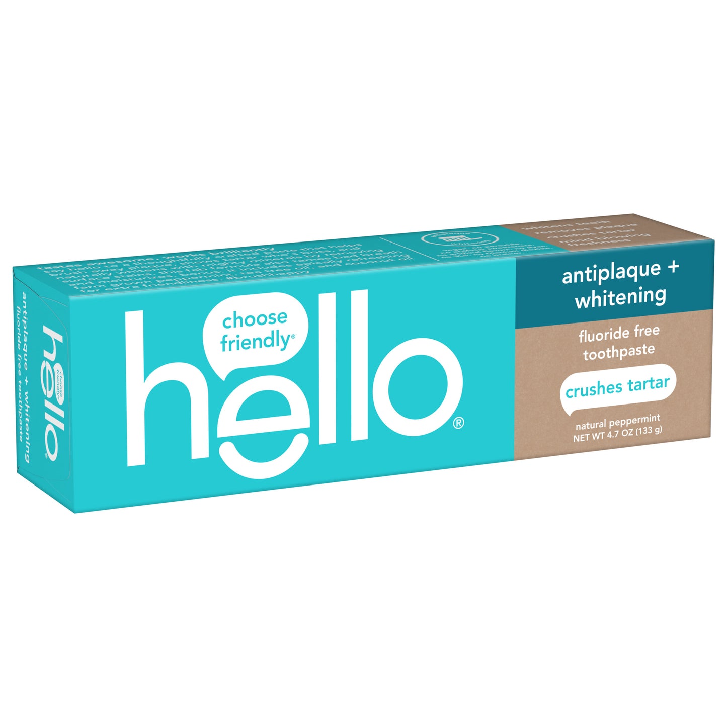 Hello Toothpaste, Fluoride Free Natural Toothpaste, 4.7oz Antiplaque and Whitening, Natural Peppermint, With Tea Tree and Coconut Oil Tooth Paste