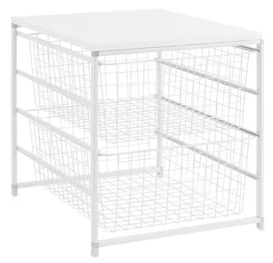 White Steel 2-Drawer Close Mesh Wire Basket 17.69 in. H x 17 in. W