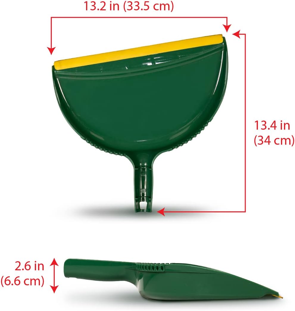 Pine-Sol Jumbo Dustpan, 13.2” Heavy Duty Dust Pan with Rubber Edge Clip-On Design Attaches to Standard Broom Sticks, Green (colors may vary)