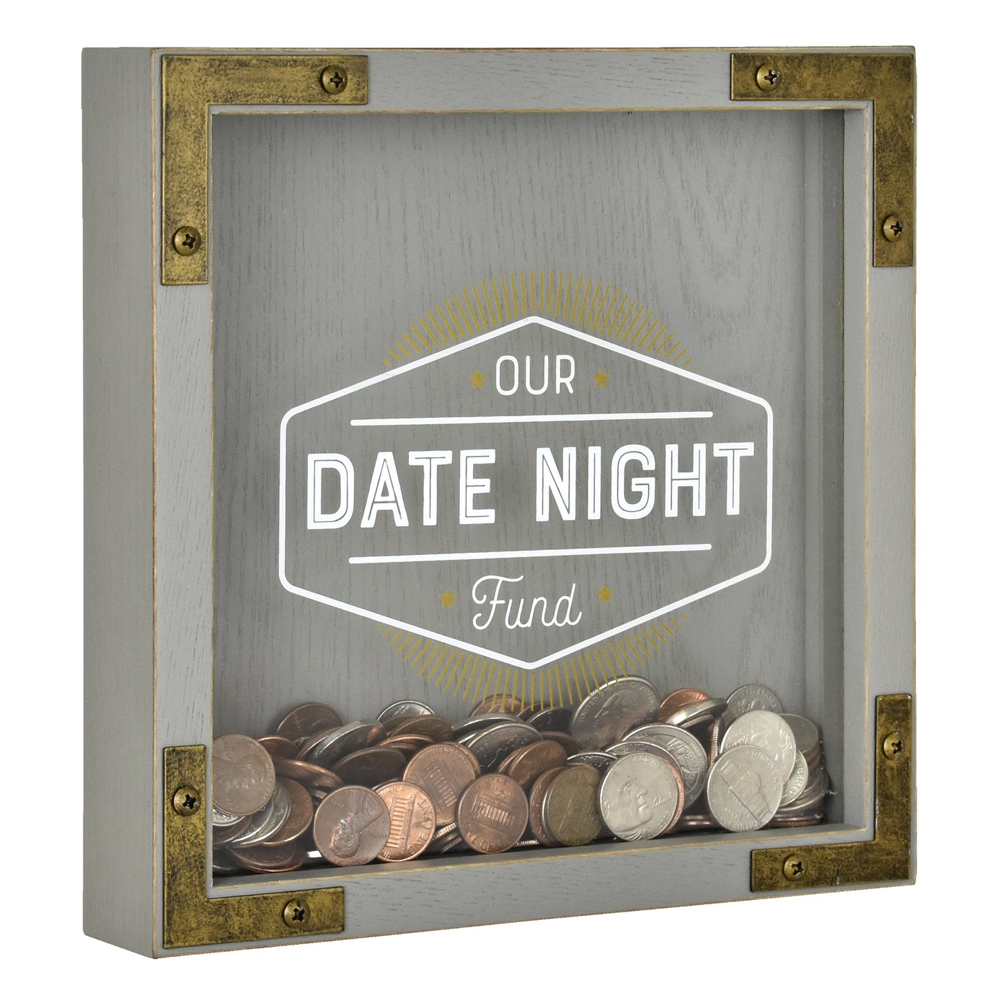 Wood Date Night Piggy Bank & Money Jar, Gold, 8x8