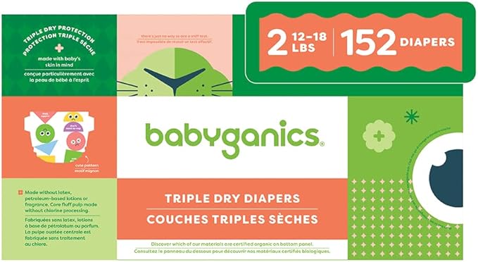 Babyganics Disposable Diapers - Size 2 - 152 ct