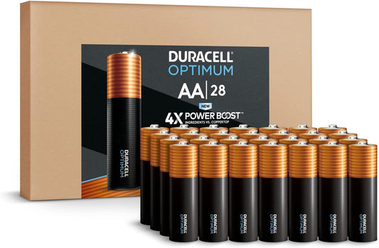 Duracell Optimum AA Batteries, 28 Count Pack Double A Battery with Power Boost Ingredients, Long-lasting Power Alkaline AA Battery for Household Devices