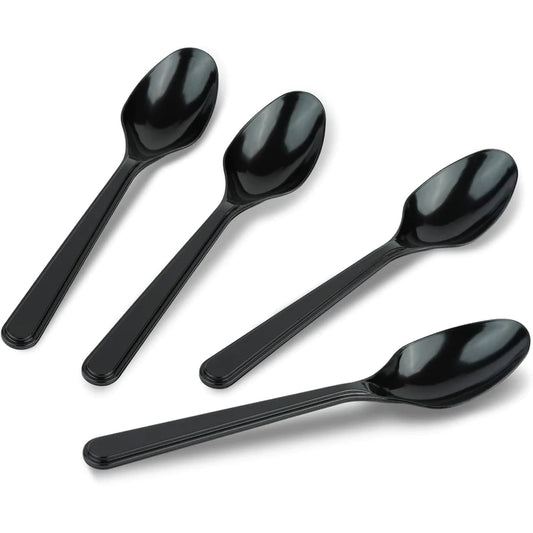 100 Pack Heavy Weight Plastic Spoons, Black Disposable Spoons, Plastic Cutlery Set