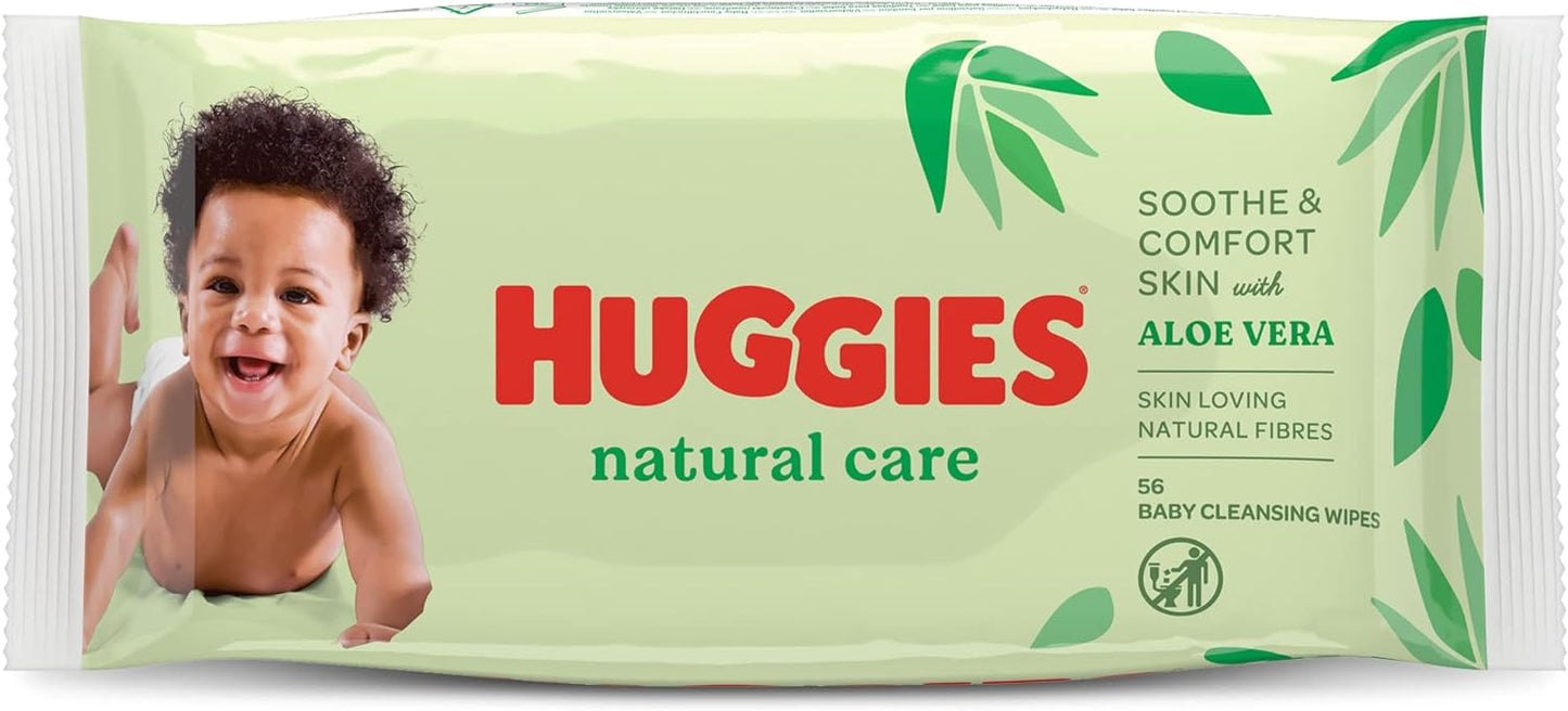 Baby Wipes Natural Care with Aloe Vera,  Huggies Wipes 10 packs 56CT, 560 Wipes