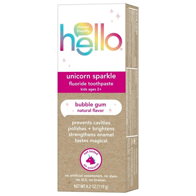 Hello Toothpaste, Kids Toothpaste, Bubble Gum, Unicorn Sparkle, 4.2oz, Prevents Cavities, Tooth Paste