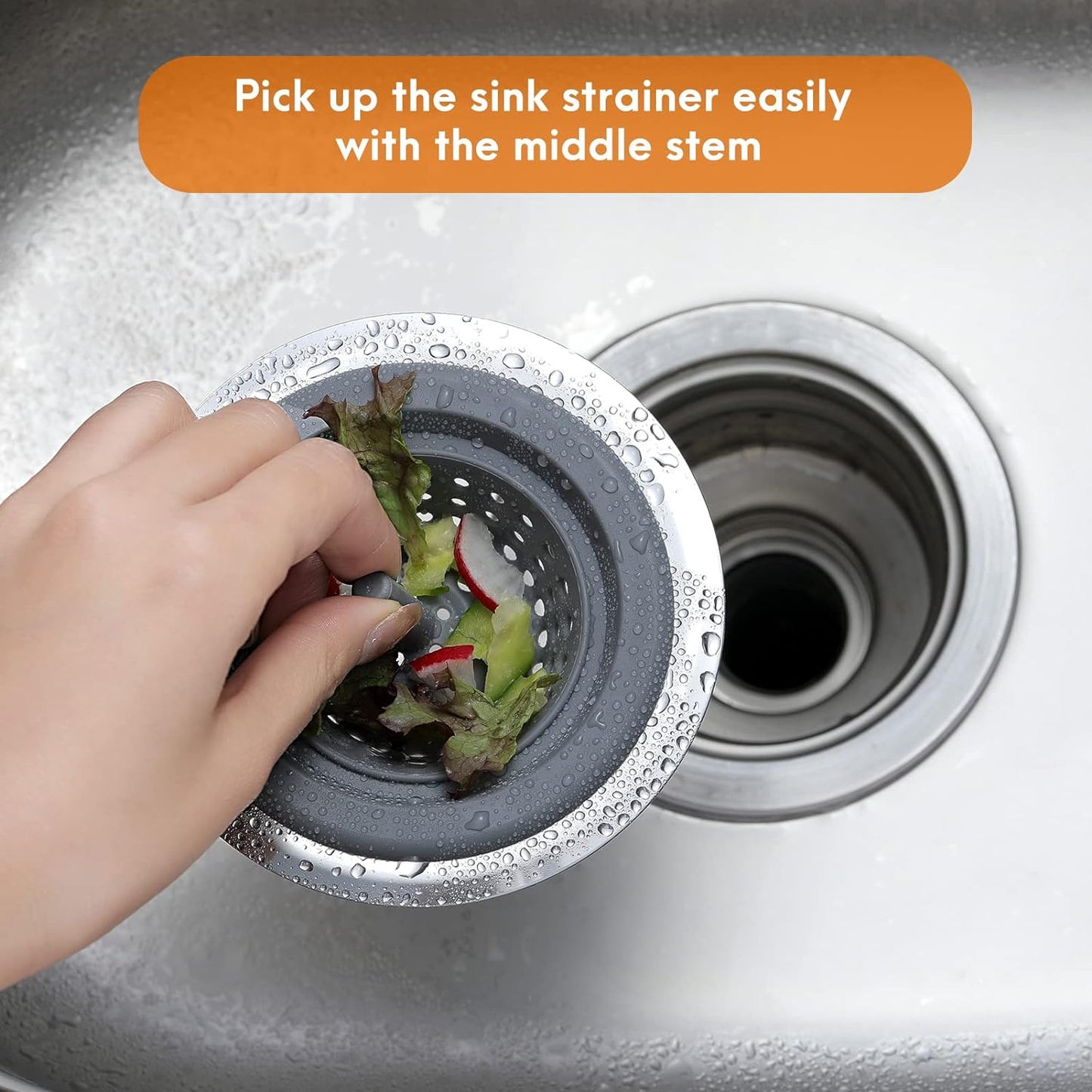 EZ Clean Sink Strainer, Stainless Steel with Silicone Basket