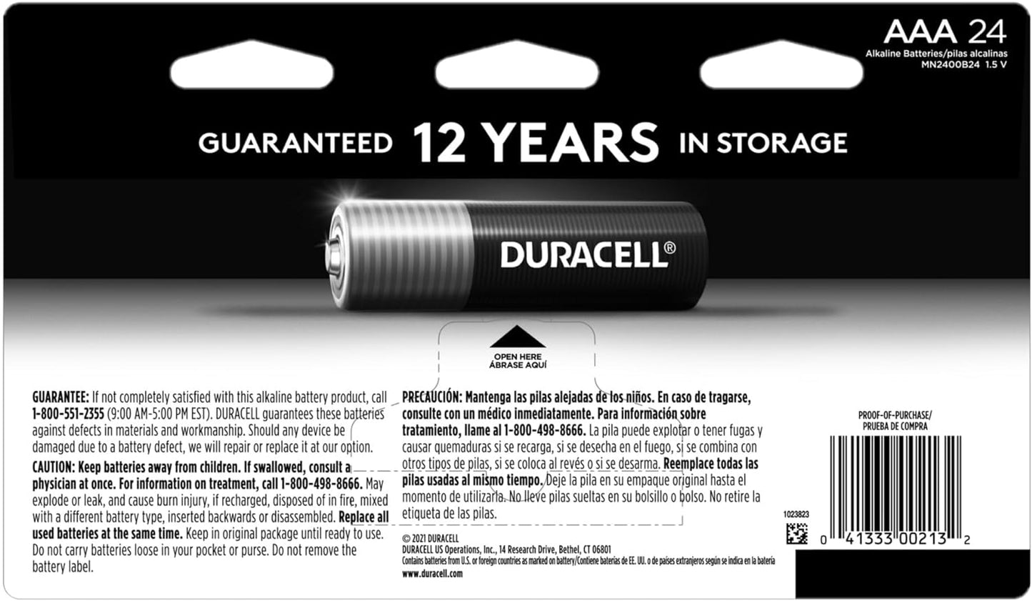 Duracell Coppertop AAA Batteries with Power Boost Ingredients, 24 Count Pack Triple A Battery with Long-Lasting Power, Alkaline AAA Battery for Household...