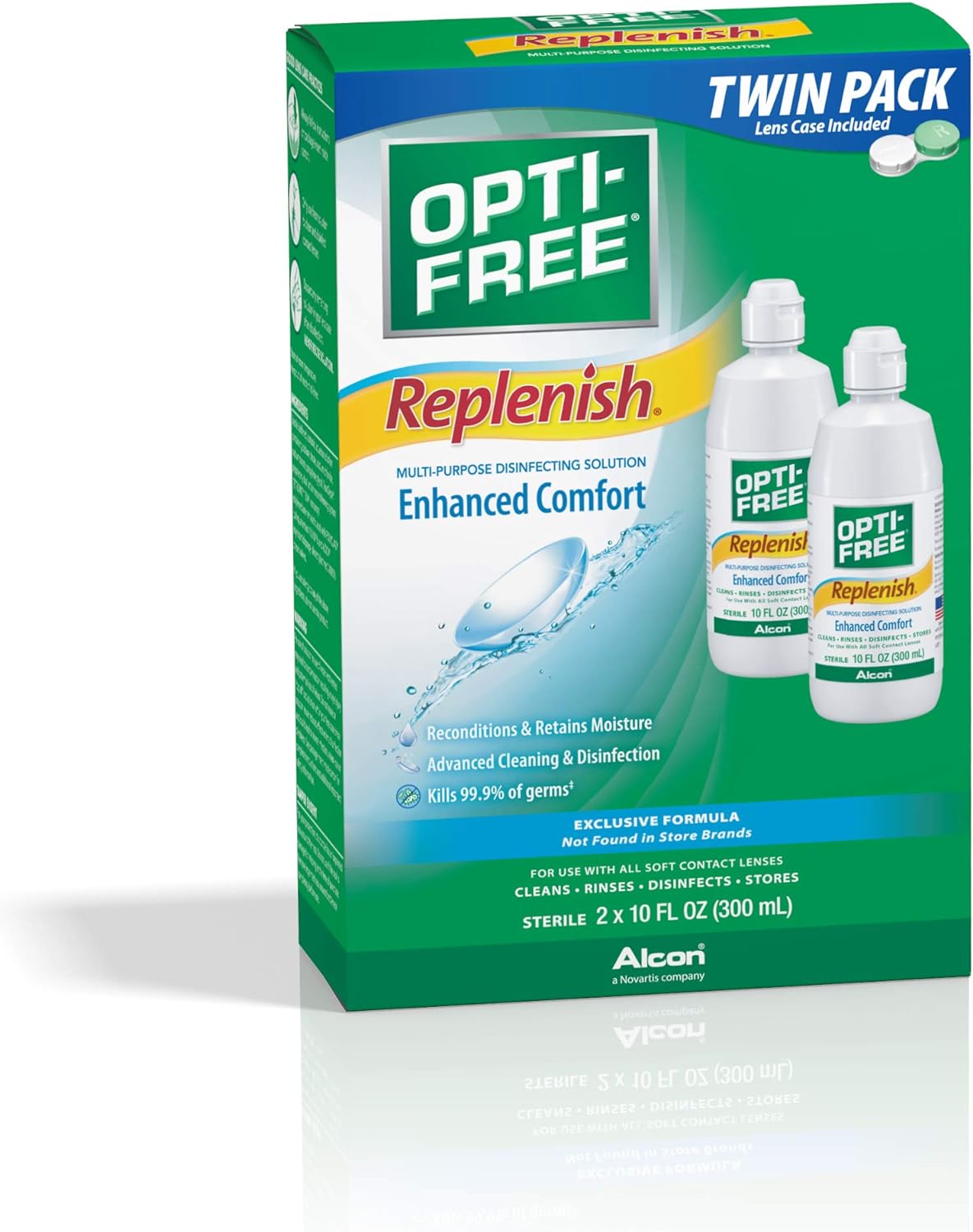 Opti-Free Replenish Multi-Purpose Disinfecting Solution with Lens Case, Twin Pack, 10-Fluid Ounces Each - 2 Count