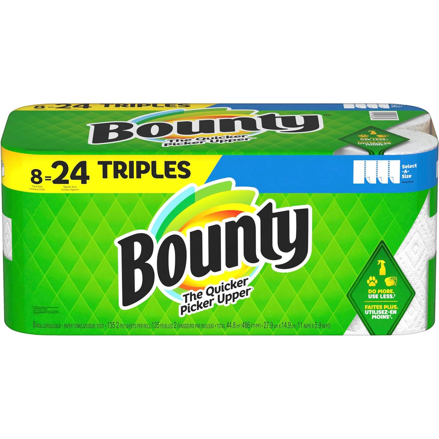 Bounty Paper Towels, 8 Triple Rolls = 24 Regular Rolls, 147 Sheets