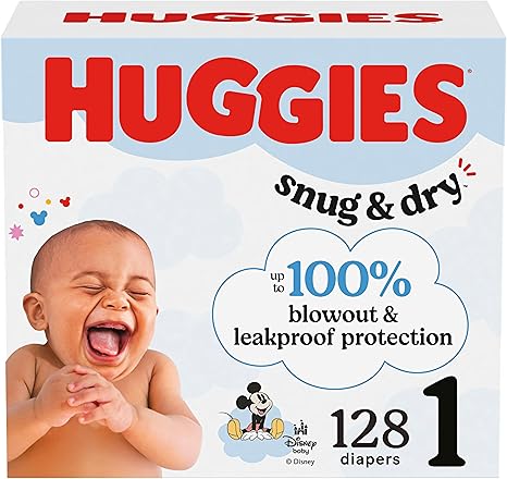 Huggies Size 1 Diapers, 128 Count, Snug & Dry, Fragrance Free