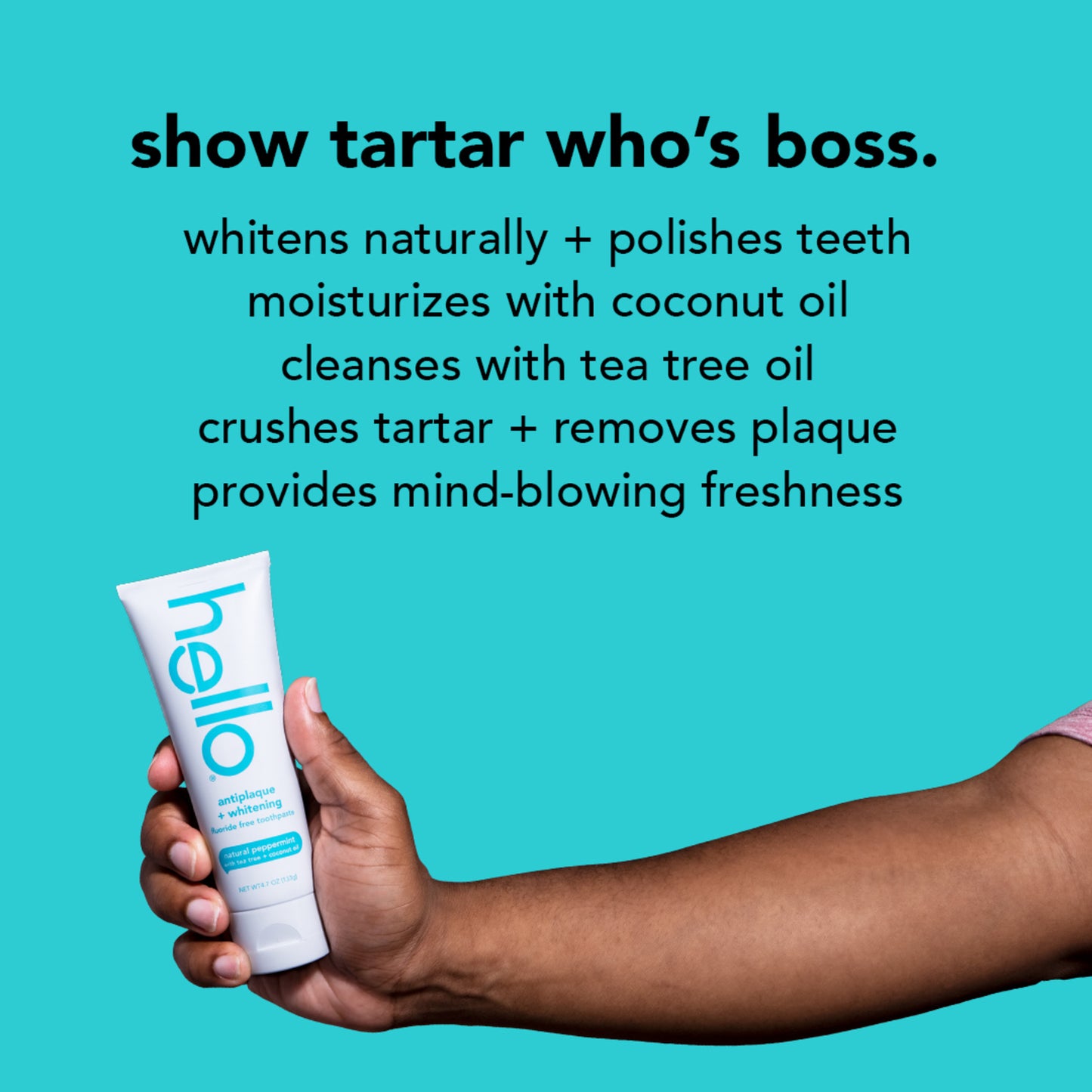 Hello Toothpaste, Fluoride Free Natural Toothpaste, 4.7oz Antiplaque and Whitening, Natural Peppermint, With Tea Tree and Coconut Oil Tooth Paste