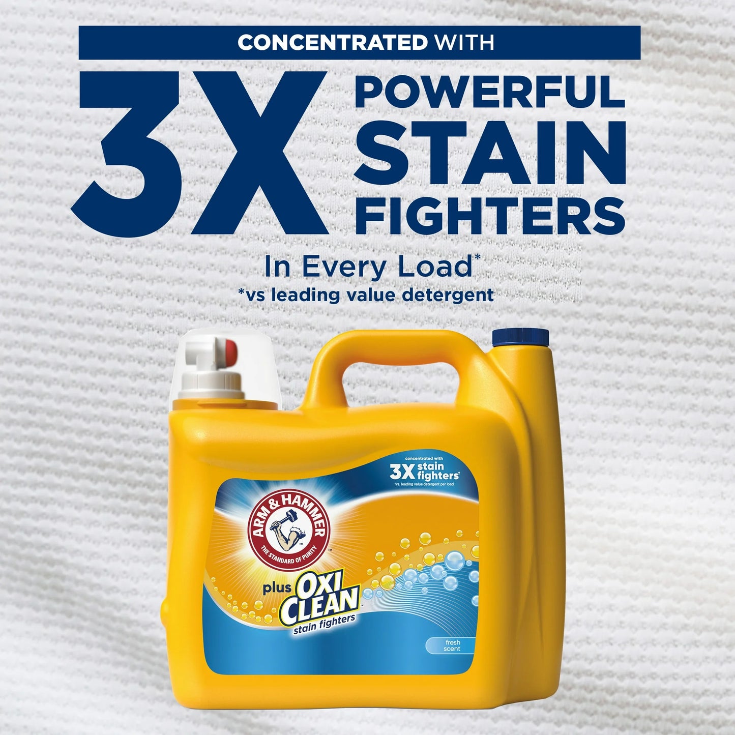 ARM & HAMMER Plus OxiClean Stain Fighters Liquid Laundry Detergent, Fresh Scent, 166.5 fl oz, 128 Loads