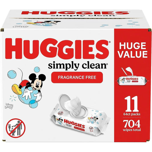 Huggies Wipes, Fragrance Free, Simply Clean, 64 ct Packs, 704 Wipes Total