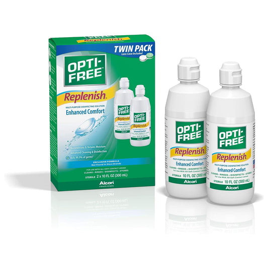 Opti-Free Replenish Multi-Purpose Disinfecting Solution with Lens Case, Twin Pack, 10-Fluid Ounces Each - 2 Count