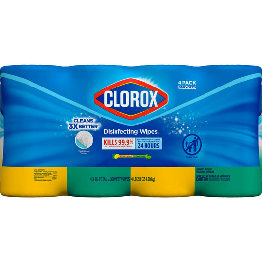 Clorox Disinfecting Wipes (300 Count Value Pack), Bleach Free Cleaning Wipes - 4 Pack - 75 Count Each