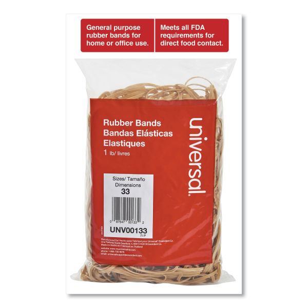 Universal Rubber Bands, Size 33, 0.04" Gauge, Beige, 1 lb Box, 640/Pack