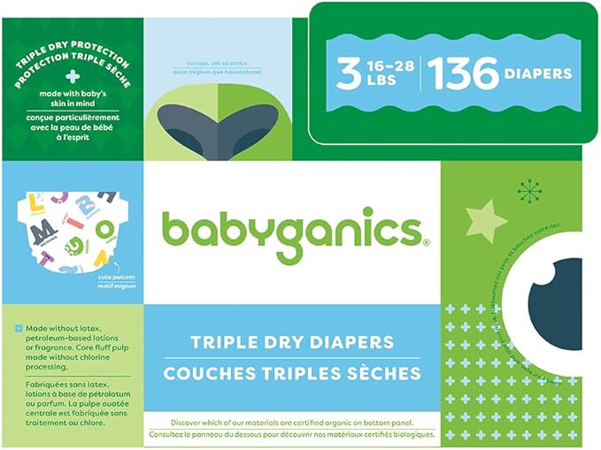 Babyganics Disposable Diapers - Size 3 - 136 ct