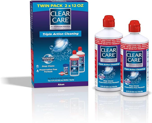 Clear Care Cleaning & Disinfecting Solution with Lens Case, Twin Pack, 12 Fl Oz