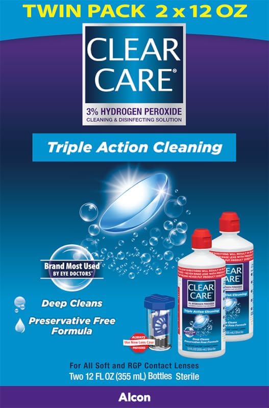 Clear Care Cleaning & Disinfecting Solution with Lens Case, Twin Pack, 12 Fl Oz