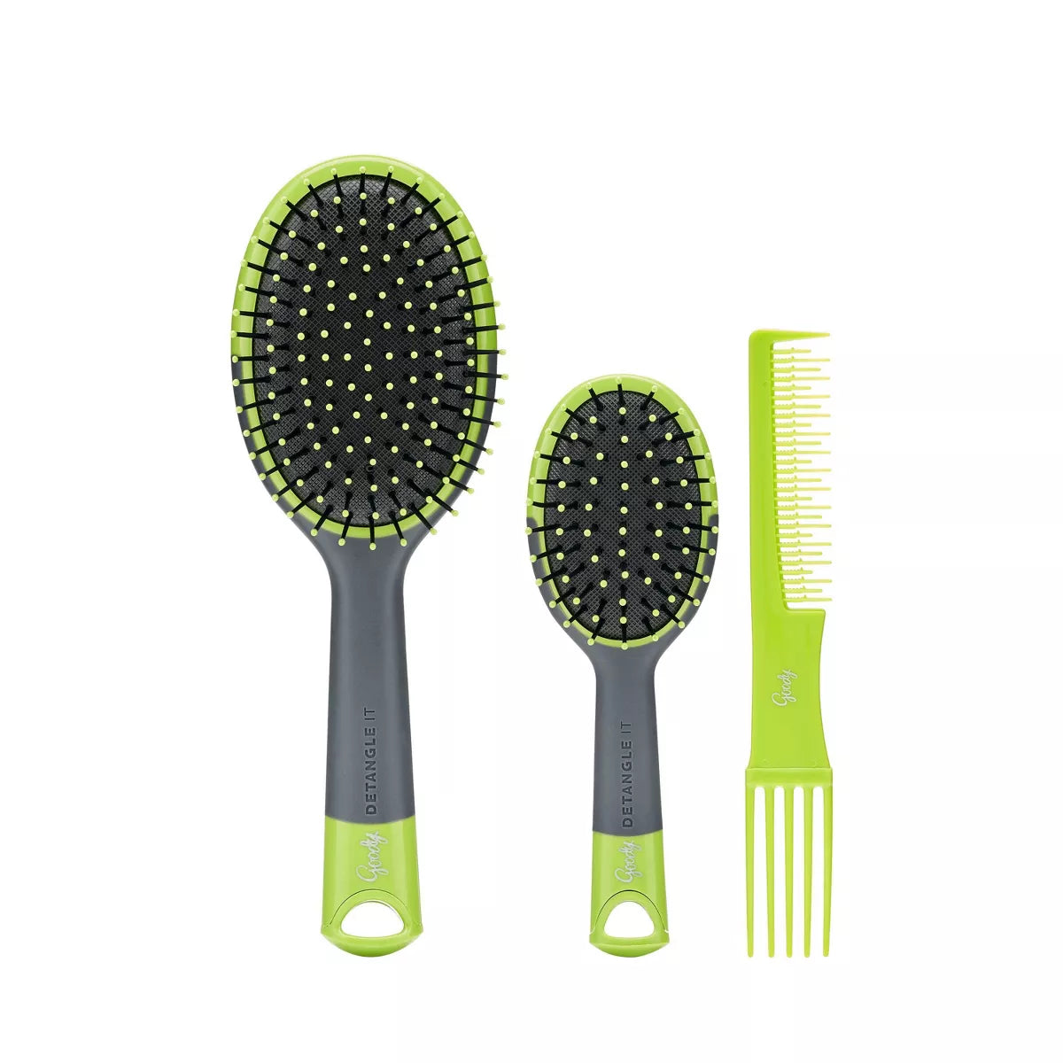 Goody Hair Brush Set, 3pc, Green/ Grey, Detangle Set