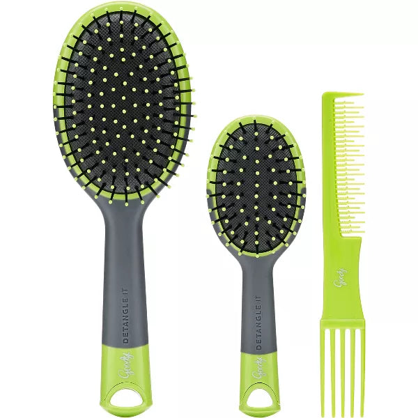 Goody Hair Brush Set, 3pc, Green/ Grey, Detangle Set