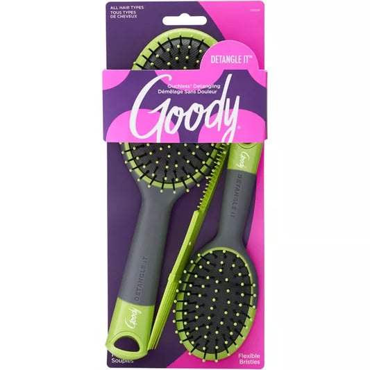 Goody Hair Brush Set, 3pc, Green/ Grey, Detangle Set