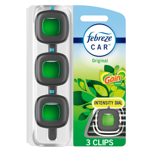 Febreze Car Odor-Fighting Car Freshener Vent Clip Gain Original  Scent, .06 oz - 3 ct