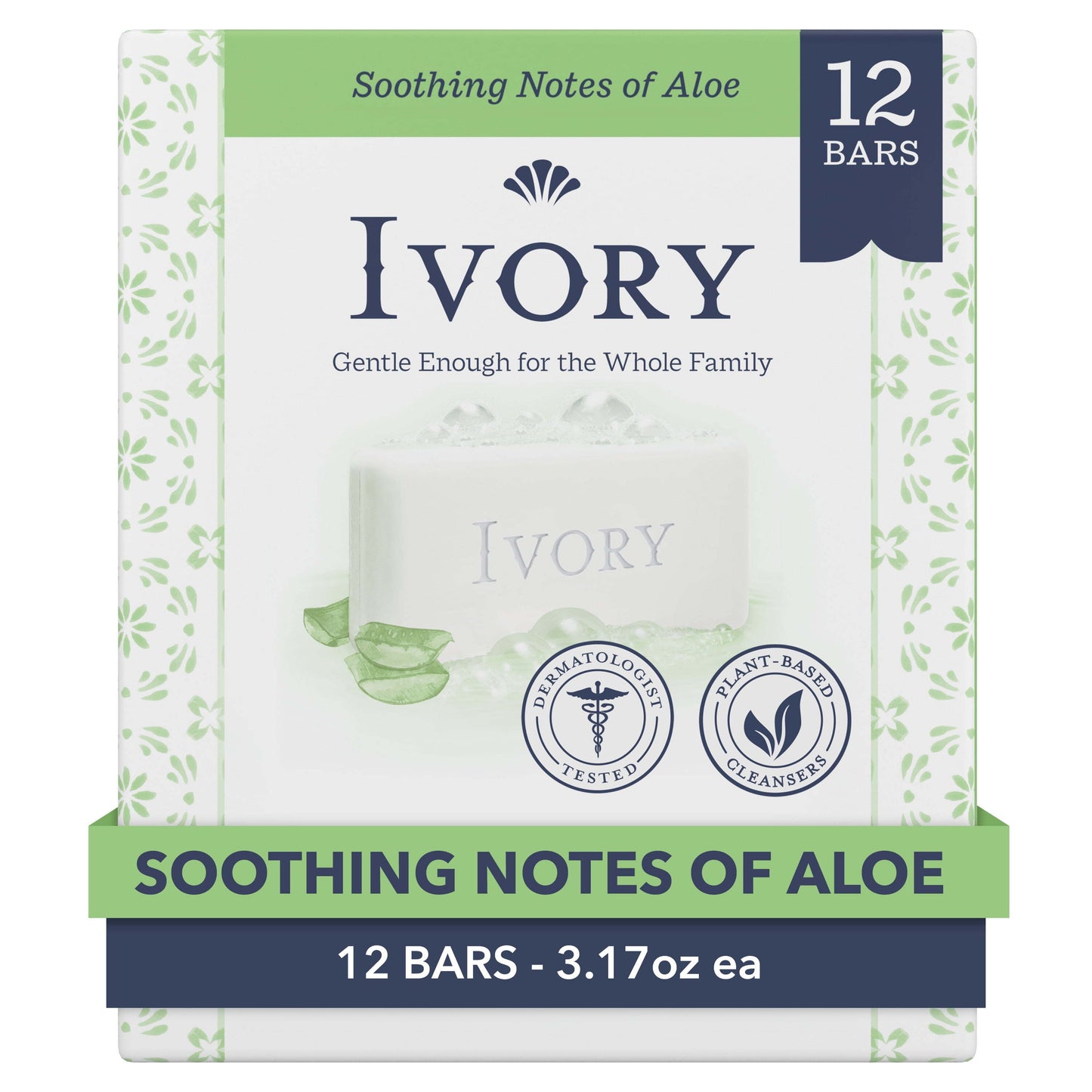 Ivory Bar Soap, Notes of Aloe, 3.17 oz - 12 ct