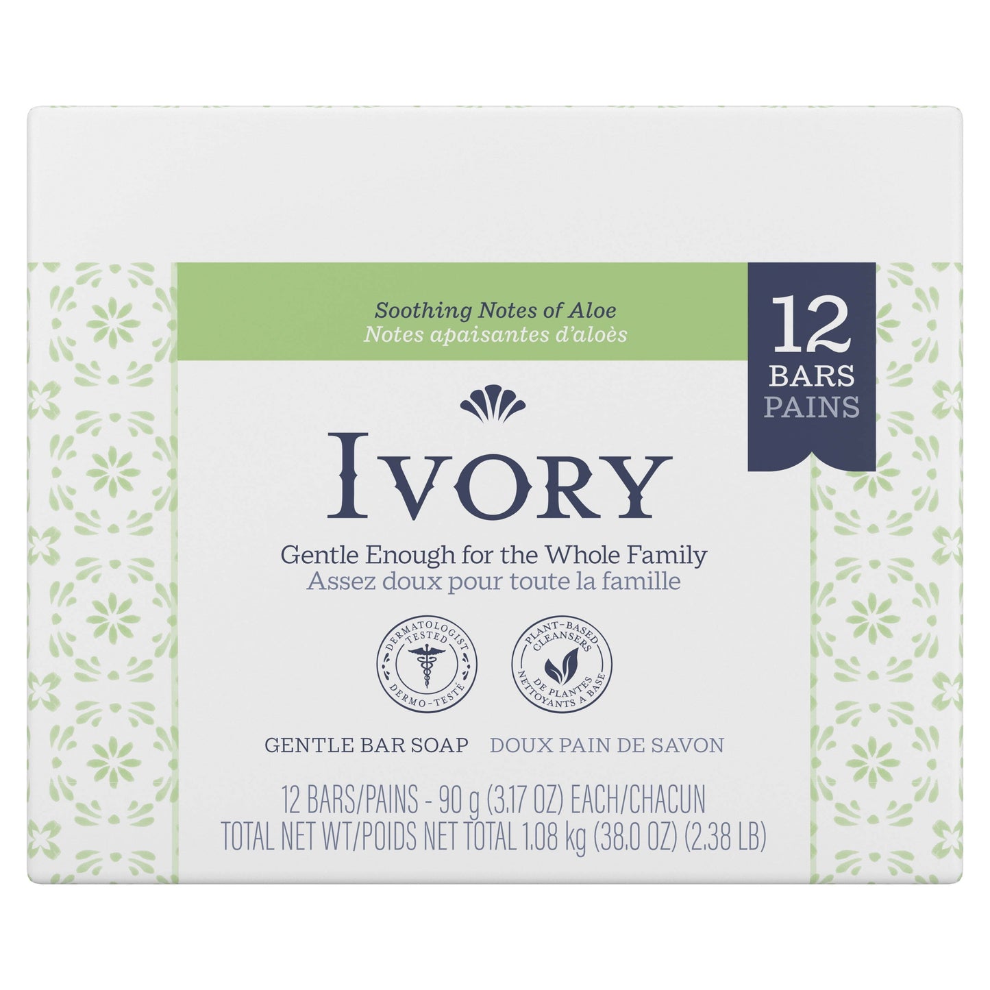 Ivory Bar Soap, Notes of Aloe, 3.17 oz - 12 ct