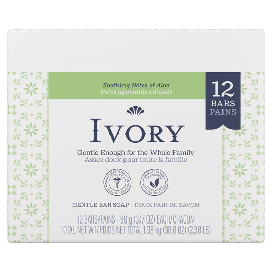 Ivory Bar Soap, Notes of Aloe, 3.17 oz - 12 ct