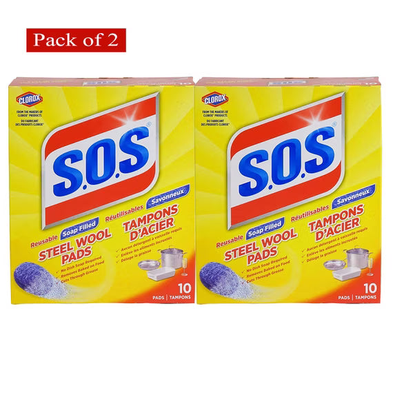 S.O.S Cleaning Steel Soap Wool Pads - 10 Count Box (pack of 2)