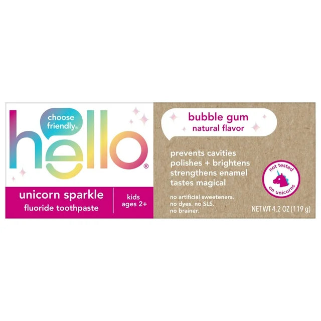 Hello Toothpaste, Kids Toothpaste, Bubble Gum, Unicorn Sparkle, 4.2oz, Prevents Cavities, Tooth Paste