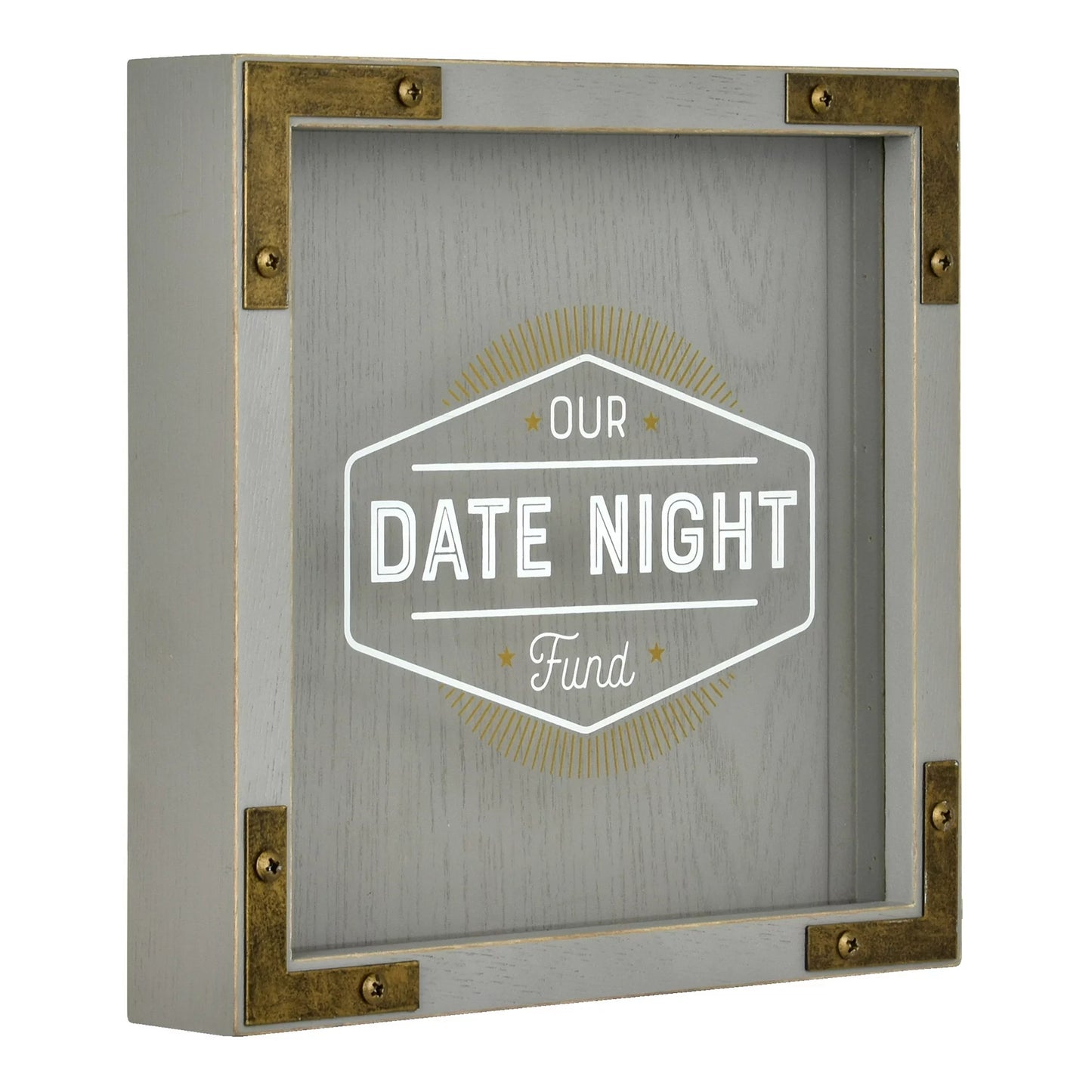 Wood Date Night Piggy Bank & Money Jar, Gold, 8x8