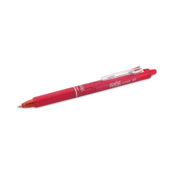 Pilot FriXion Clicker Erasable Gel Pens, Fine Point, 0.7 mm, Red Barrels, Red Ink, Pack Of 12