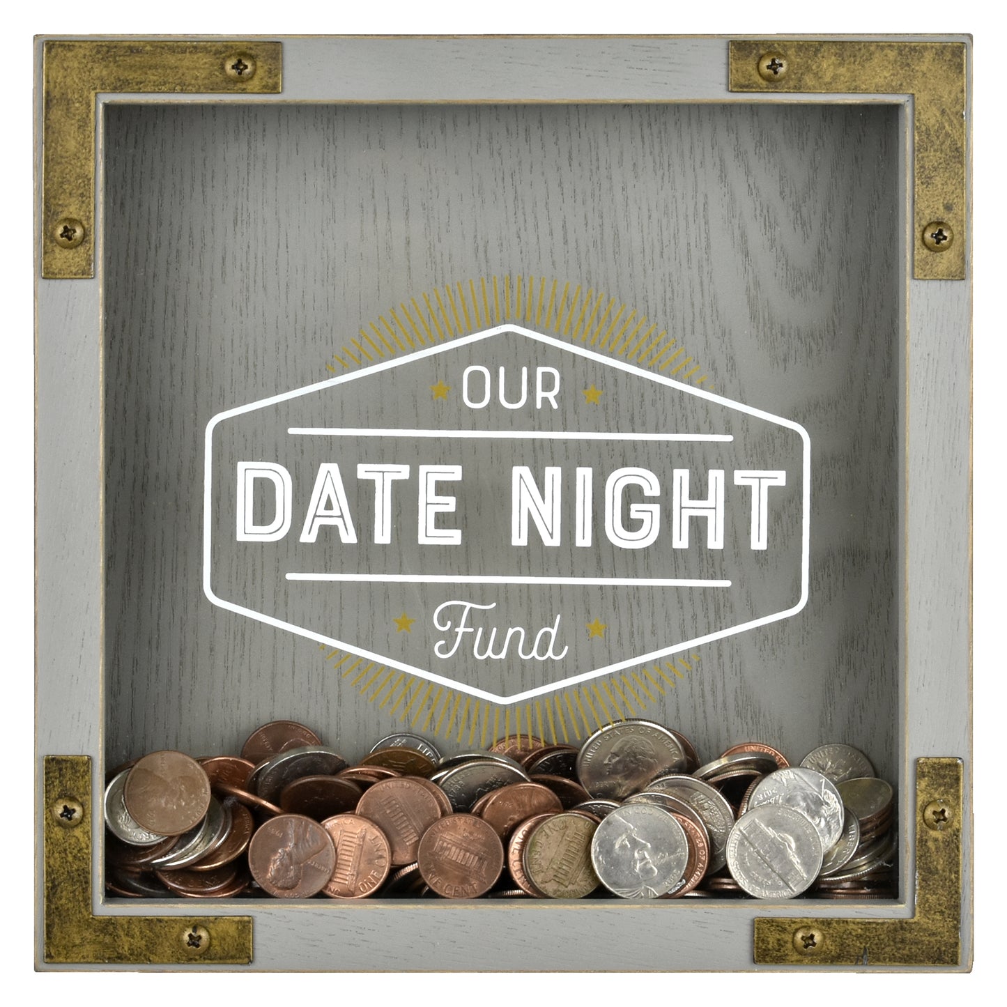 Wood Date Night Piggy Bank & Money Jar, Gold, 8x8