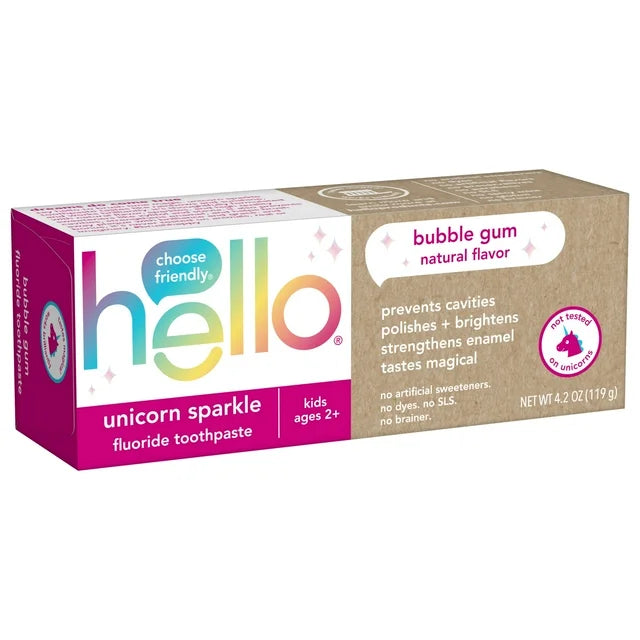 Hello Toothpaste, Kids Toothpaste, Bubble Gum, Unicorn Sparkle, 4.2oz, Prevents Cavities, Tooth Paste