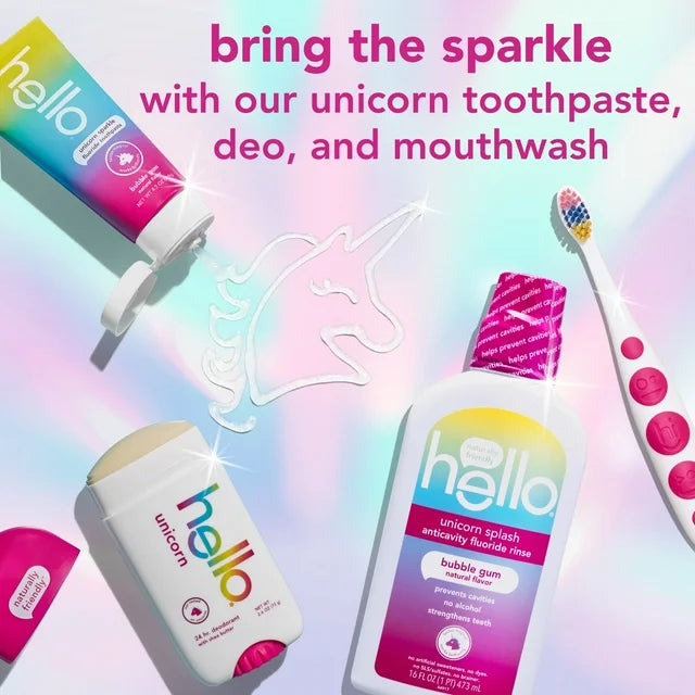 Hello Toothpaste, Kids Toothpaste, Bubble Gum, Unicorn Sparkle, 4.2oz, Prevents Cavities, Tooth Paste