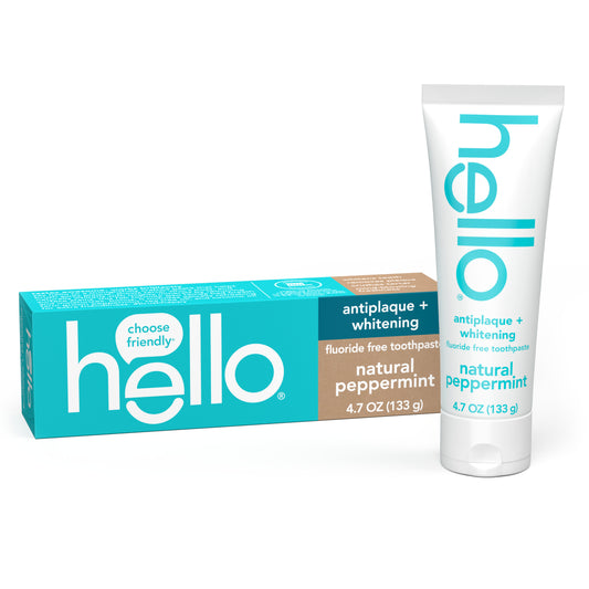 Hello Toothpaste, Fluoride Free Natural Toothpaste, 4.7oz Antiplaque and Whitening, Natural Peppermint, With Tea Tree and Coconut Oil Tooth Paste