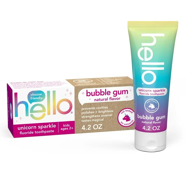 Hello Toothpaste, Kids Toothpaste, Bubble Gum, Unicorn Sparkle, 4.2oz, Prevents Cavities, Tooth Paste