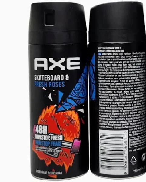 Axe Deodorant Bodyspray, 48H Nonstop, Skateboard and Fresh Roses