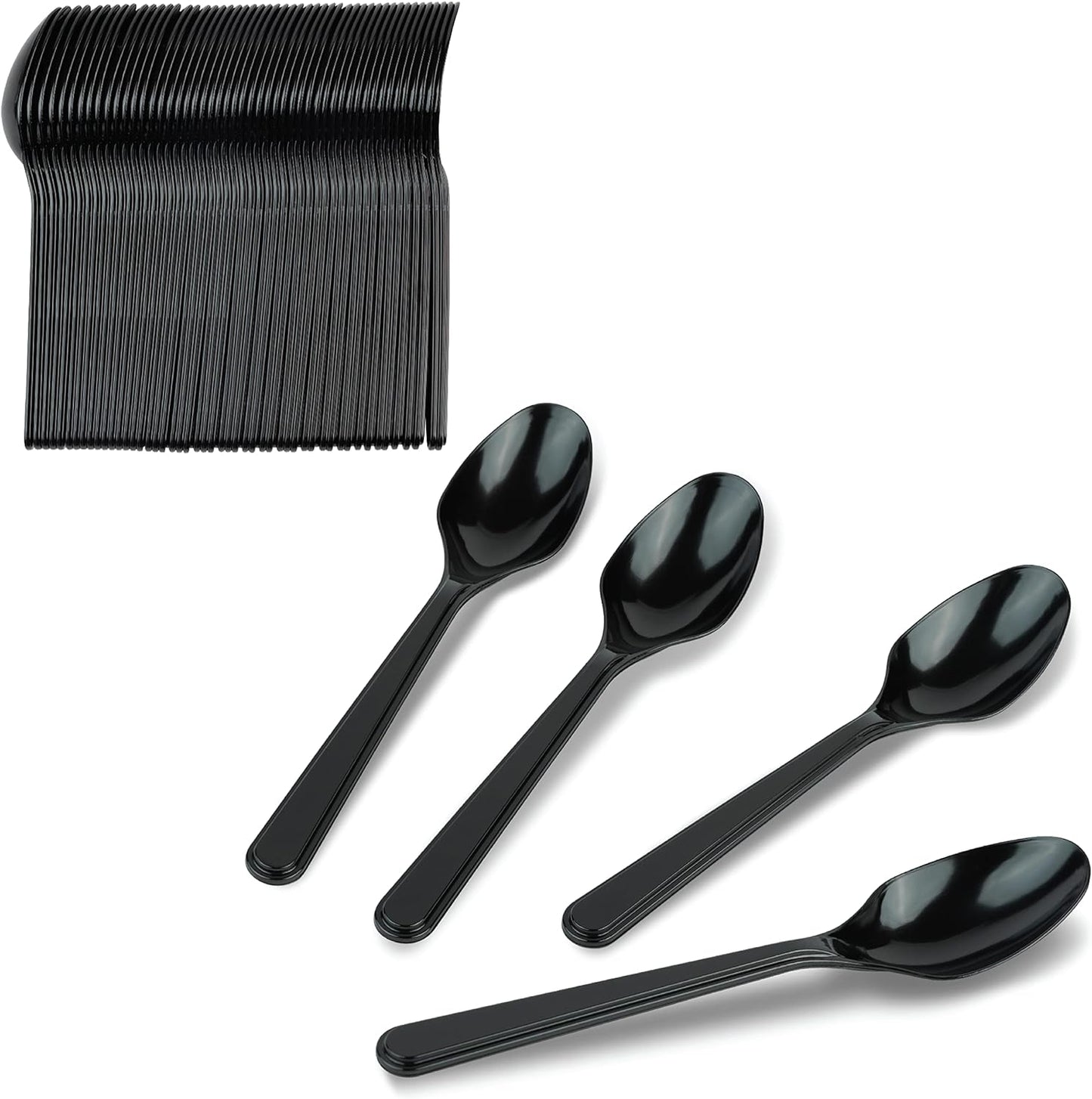 100 Pack Heavy Weight Plastic Spoons, Black Disposable Spoons, Plastic Cutlery Set